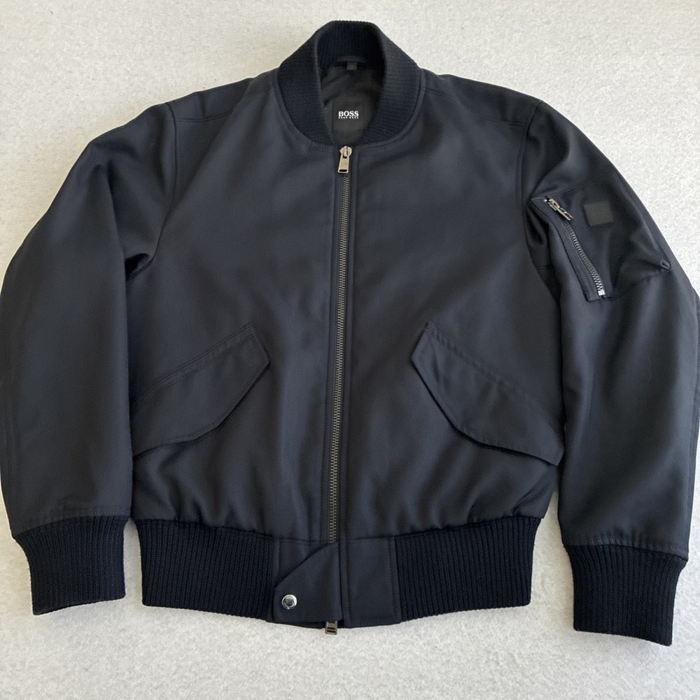 Hugo Boss Water Repellent Soft Touch Bomber Jacket 38R Classic Navy Blue Pilot